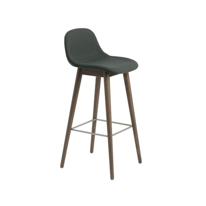 Muuto fiber barstol med ryggstöd 65 cm twill weave 990 dark green-brunbetsade ekben