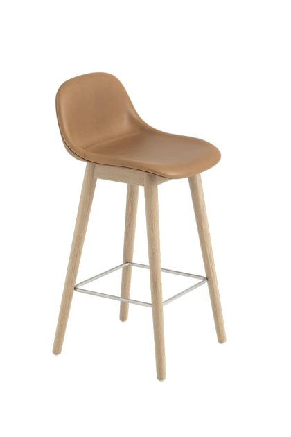 Muuto fiber barstol med ryggstöd 75 cm cognac leather-ekben