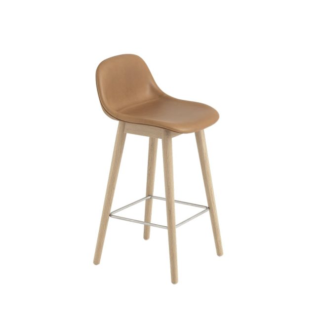 Muuto fiber barstol med ryggstöd 75 cm cognac leather-ekben