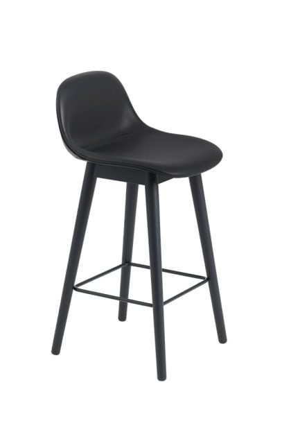 Muuto fiber barstol med ryggstöd 75 cm black leather-svarta ben