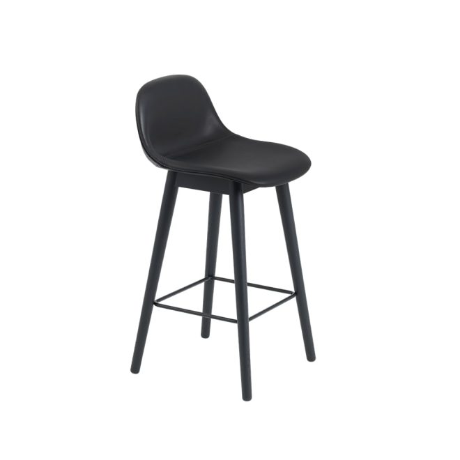 Muuto fiber barstol med ryggstöd 75 cm black leather-svarta ben