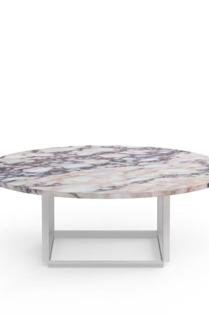 New works florence soffbord white viola marble, ø90 cm, vitt stativ