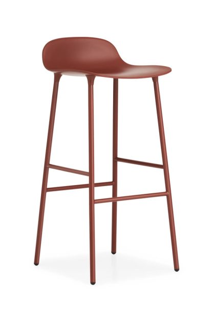Normann copenhagen form barstol hög red, rödlackerad stålben