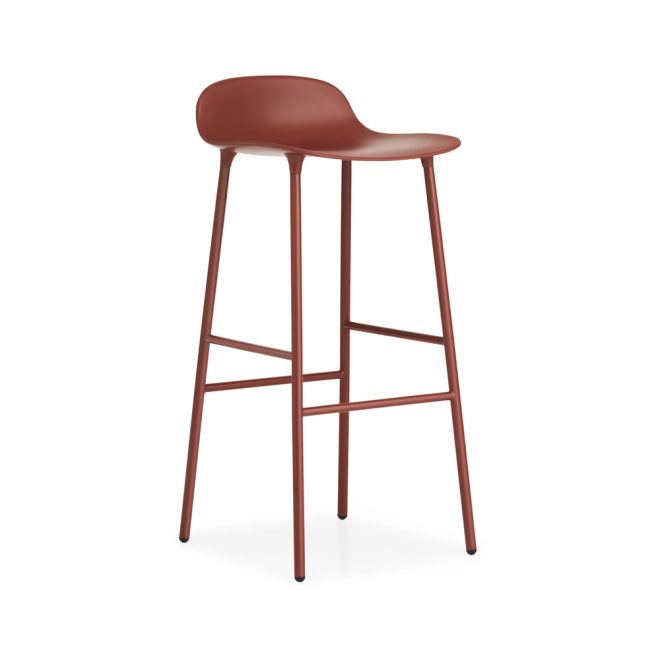 Normann copenhagen form barstol hög red, rödlackerad stålben