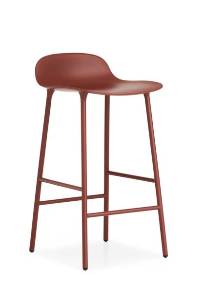 Normann copenhagen form barstol låg red, rödlackerad stålben