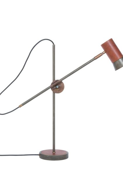 Konsthantverk kusk bordslampa järnoxid/brunt läder