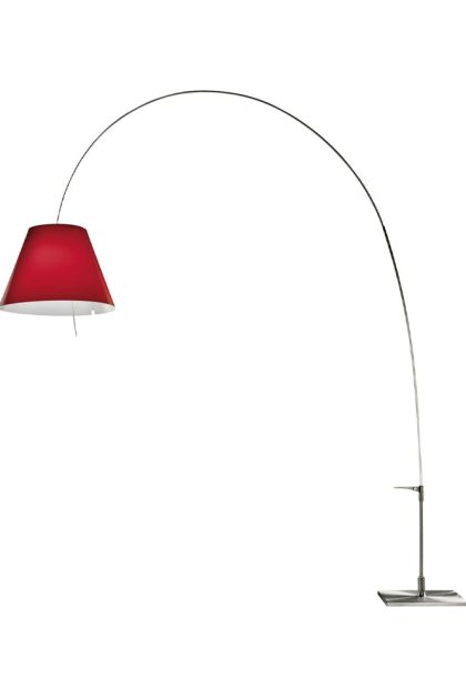 Luceplan lady costanza d13e d golvlampa röd skärm, aluminiumstativ