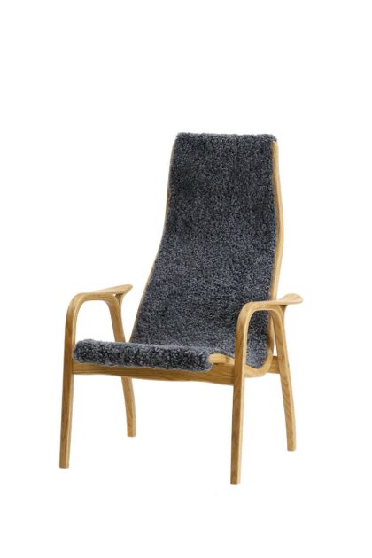 Swedese lamini barnfåtölj fårskinn charcoal, oljad ek