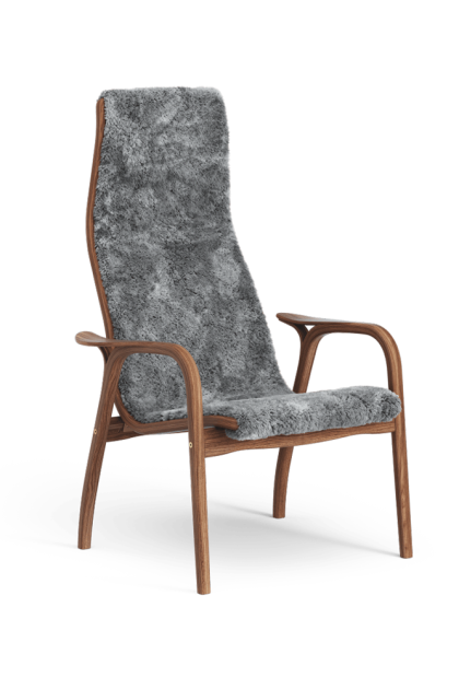 Swedese lamino fåtölj fårskinn scandinavian grey, lackad valnöt