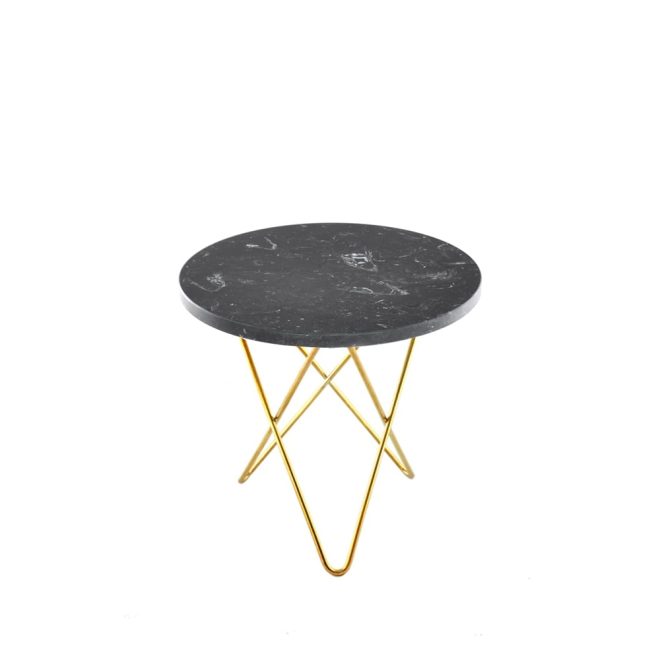 Ox denmarq mini o table soffbord marmor marquina, mässingsstativ