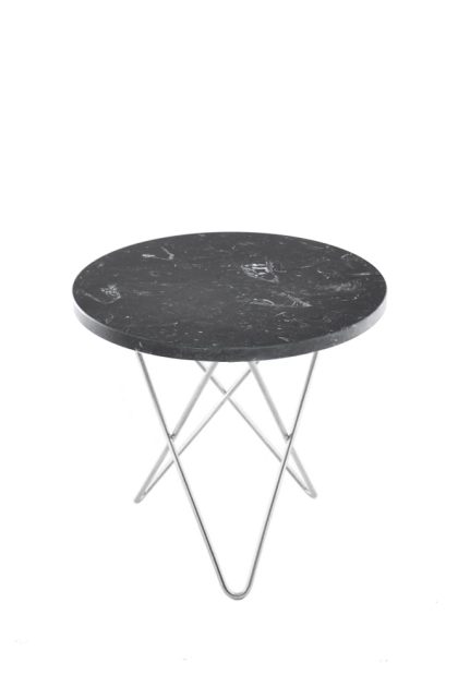 Ox denmarq mini o table soffbord marmor marquina, rostfritt stativ