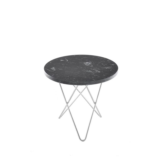 Ox denmarq mini o table soffbord marmor marquina, rostfritt stativ