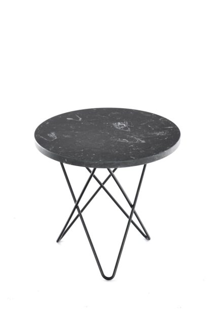 Ox denmarq mini o table soffbord marmor marquina, svartlackat stativ