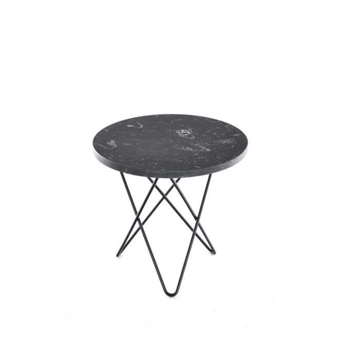 Ox denmarq mini o table soffbord marmor marquina, svartlackat stativ