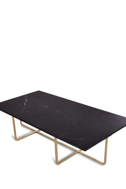 Ox denmarq ninety soffbord rektangulärt marmor marquina, mässingsstativ