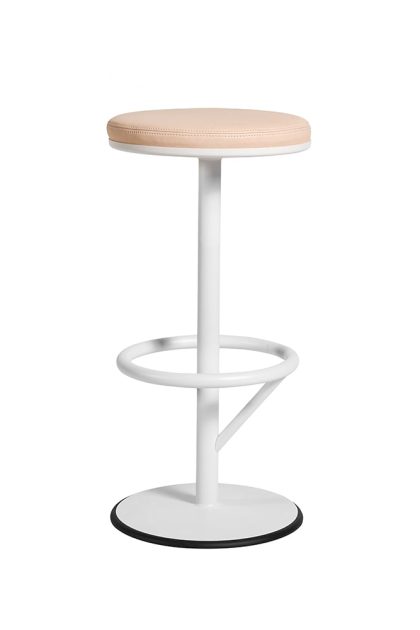 Smd design orbit barpall låg vitlack matt, ljusbrunt läder