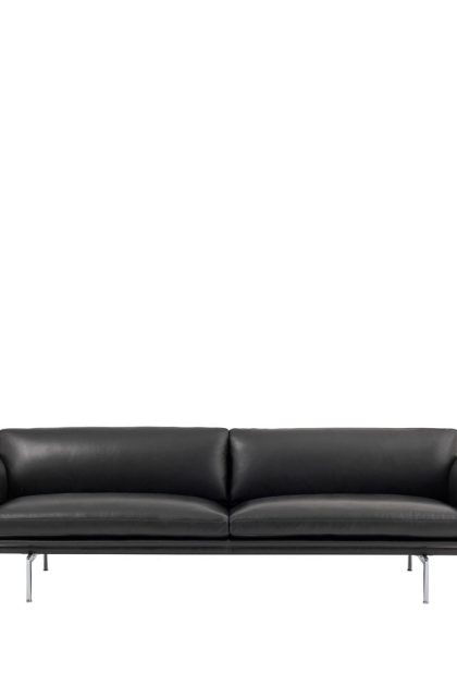 Muuto outline soffa 3-sits läder refine svart-aluminium ben