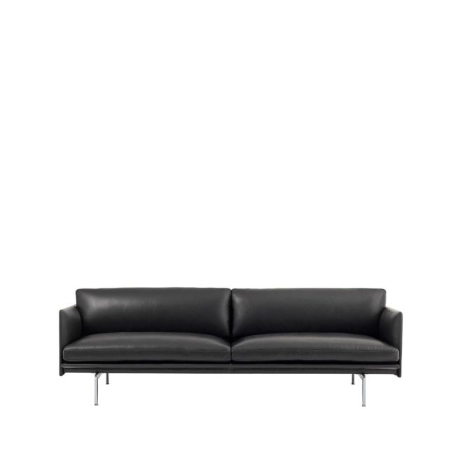 Muuto outline soffa 3-sits läder refine svart-aluminium ben