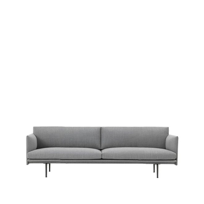 Muuto outline soffa 3-sits tyg tyg fiord 151 grey, svarta ben