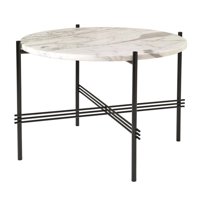 Gubi ts soffbord svarta ben Ø 55 cm vit marmor