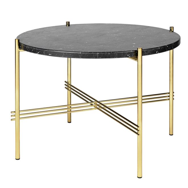 Gubi ts soffbord mässingsben Ø 55 cm svart marmor