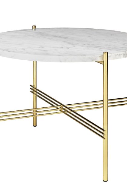 Gubi ts soffbord mässingsben Ø 55 cm vit marmor