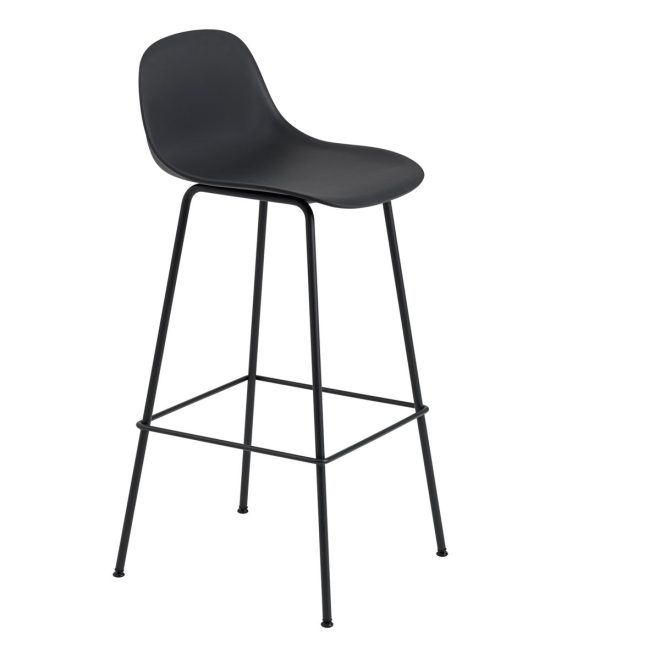 Muuto fiber barstol tube bas med ryggstöd plast 75 cm black-anthracite black