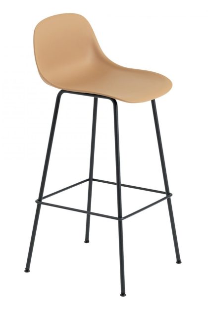 Muuto fiber barstol tube bas med ryggstöd plast 75 cm ochre-black