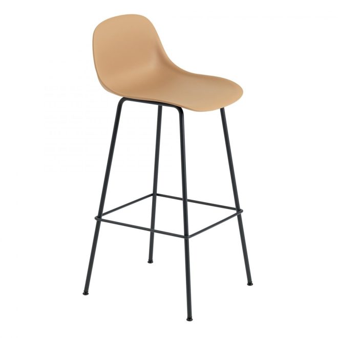Muuto fiber barstol tube bas med ryggstöd plast 75 cm ochre-black