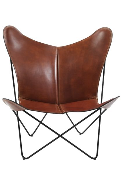 Ox denmarq papillon fladdermusfåtölj läder cognac, svart stativ