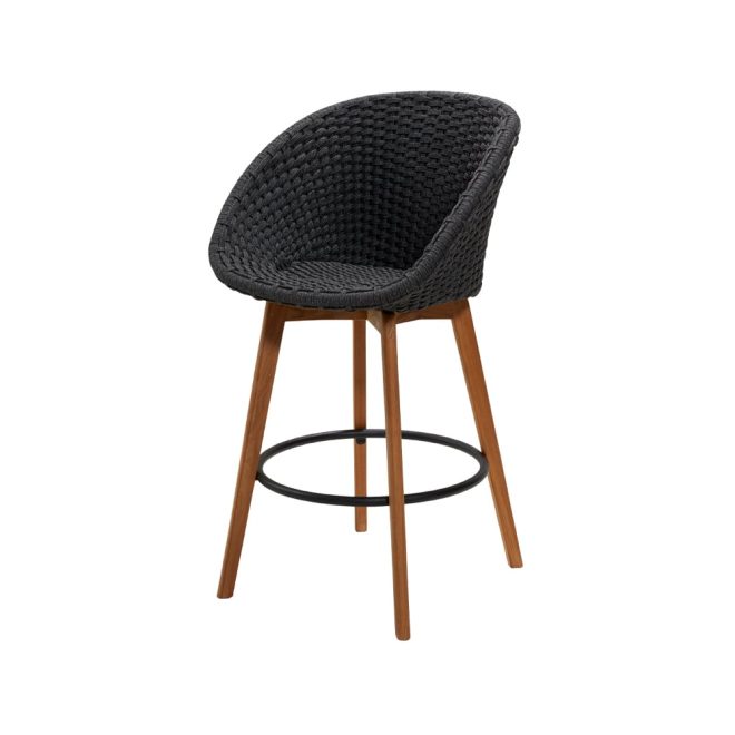 Cane-line peacock barstol dark grey, teakben