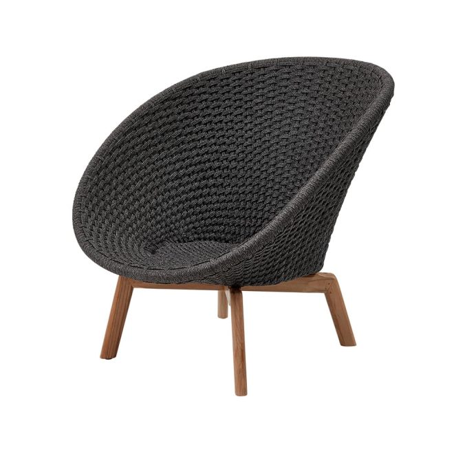 Cane-line peacock rope loungefåtölj dark grey, teakben