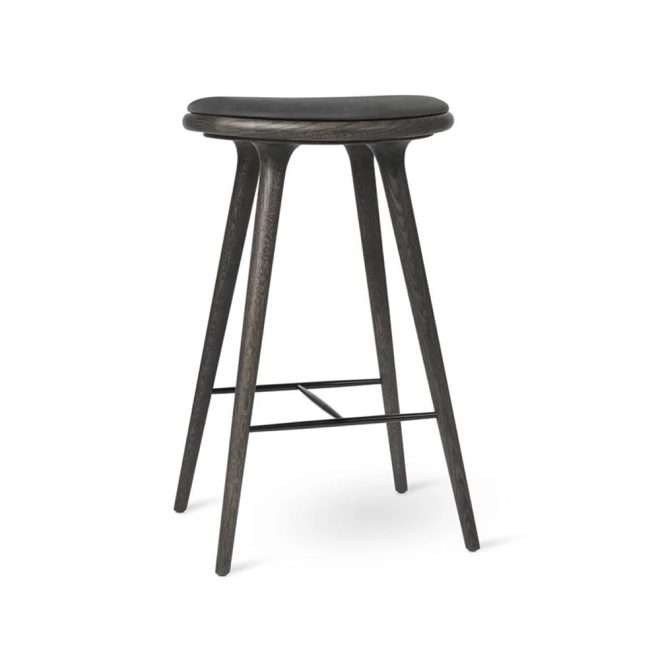 Mater high stool barpall 74 cm läder svart, stativ i sirkagrey ek