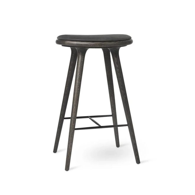 Mater high stool barpall 69 cm läder svart, sirka grey ek