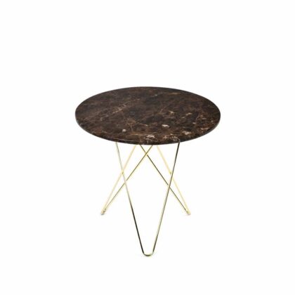 Ox denmarq tall mini o table soffbord marmor brun, mässingstativ