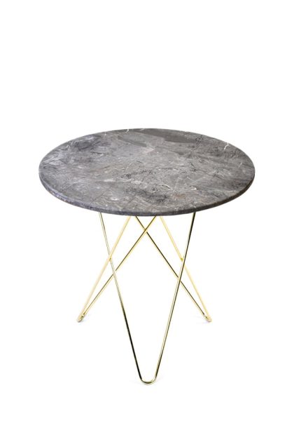 Ox denmarq tall mini o table soffbord marmor grå, mässingstativ
