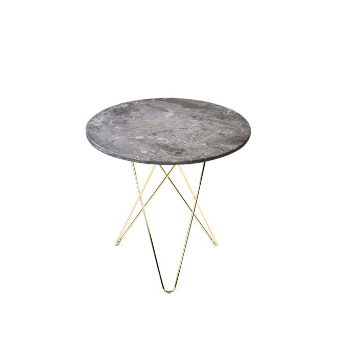Ox denmarq tall mini o table soffbord marmor grå, mässingstativ