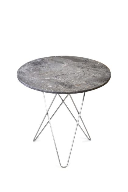 Ox denmarq tall mini o table soffbord marmor grå, rostfritt stativ