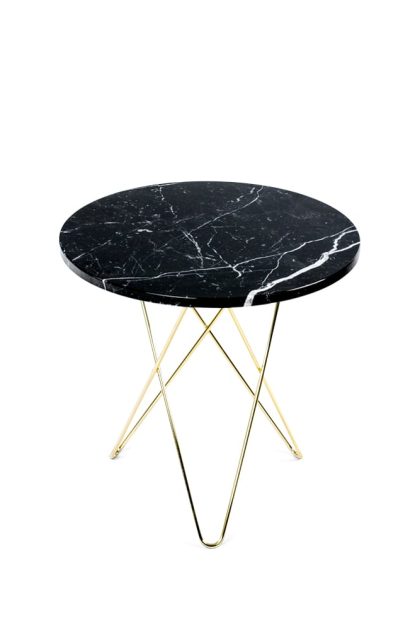 Ox denmarq tall mini o table soffbord marmor svart, mässingsstativ