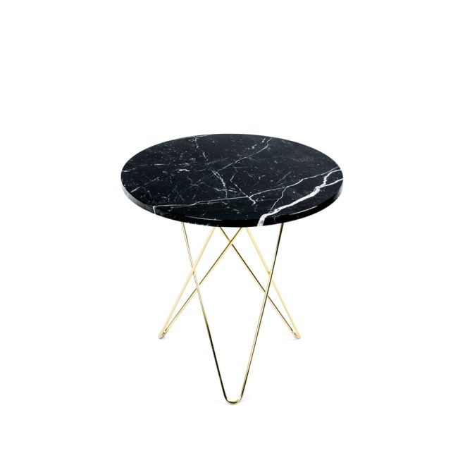 Ox denmarq tall mini o table soffbord marmor svart, mässingsstativ