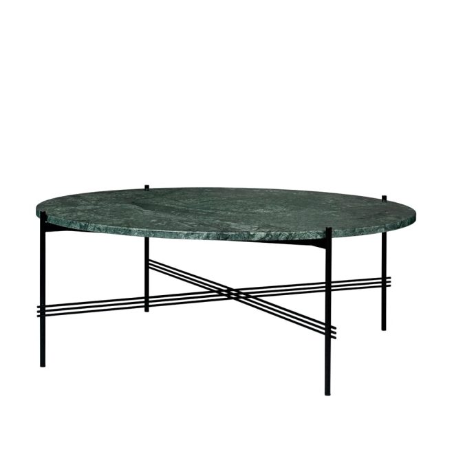 Gubi ts round soffbord green guatemala marble, ø105, svart stativ