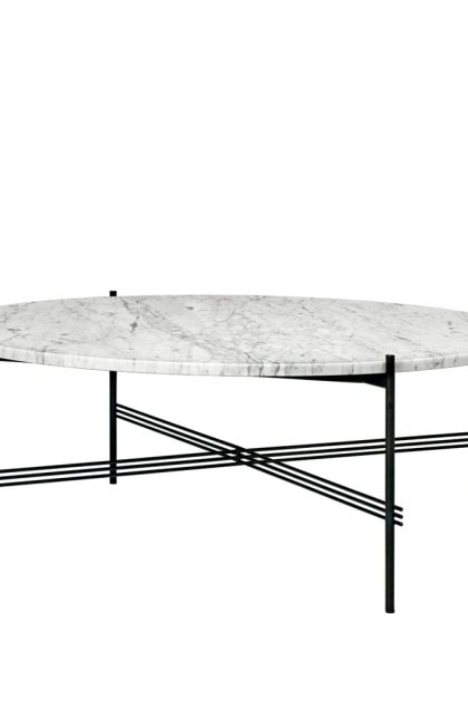 Gubi ts round soffbord white carrara marble, ø105, svart stativ
