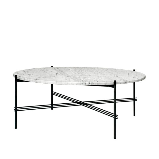 Gubi ts round soffbord white carrara marble, ø105, svart stativ