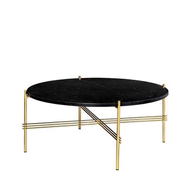 Gubi ts round soffbord black marquina marble, ø80, mässingsstativ