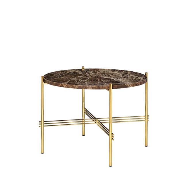 Gubi ts round soffbord brown emperador marble, ø55, mässingsstativ