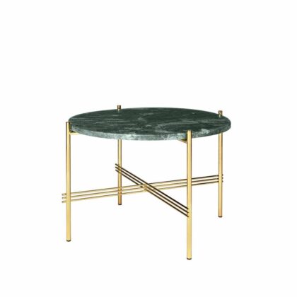 Gubi ts round soffbord green guatemala marble, ø55, mässingsstativ