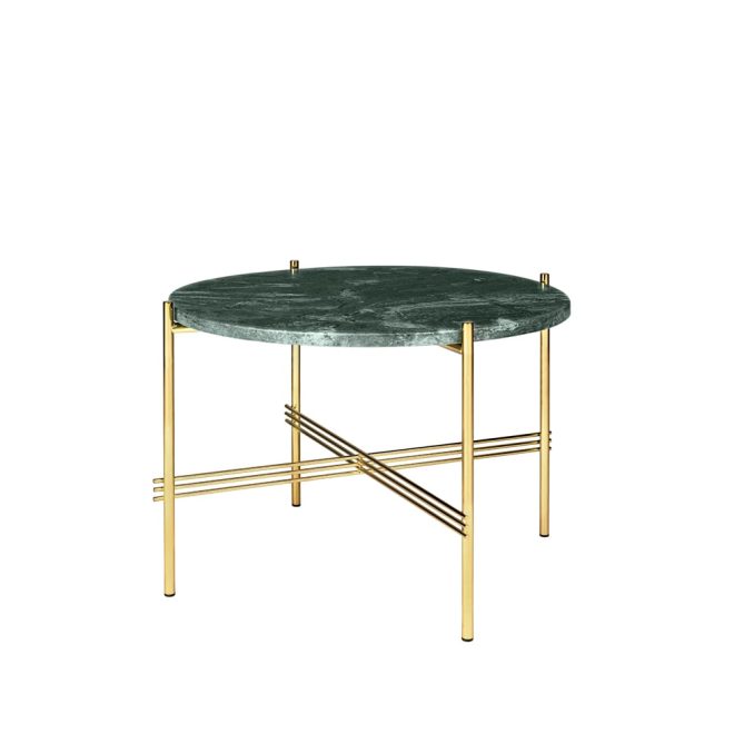Gubi ts round soffbord green guatemala marble, ø55, mässingsstativ