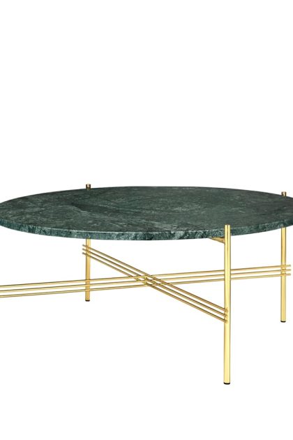 Gubi ts round soffbord green guatemala marble, ø80, mässingsstativ
