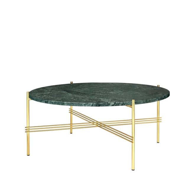 Gubi ts round soffbord green guatemala marble, ø80, mässingsstativ