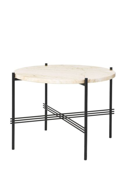 Gubi ts round soffbord natural white travertine, ø55, svart stativ